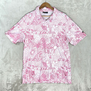 Yatta Golf The Hula Pink Hawaiian Men's Large Short Sleeve Performance Polo